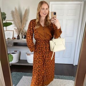 Knox Rose Bohemian Floral Long Sleeve Maxi Dress in Rust Purple, Size XS (Big!)